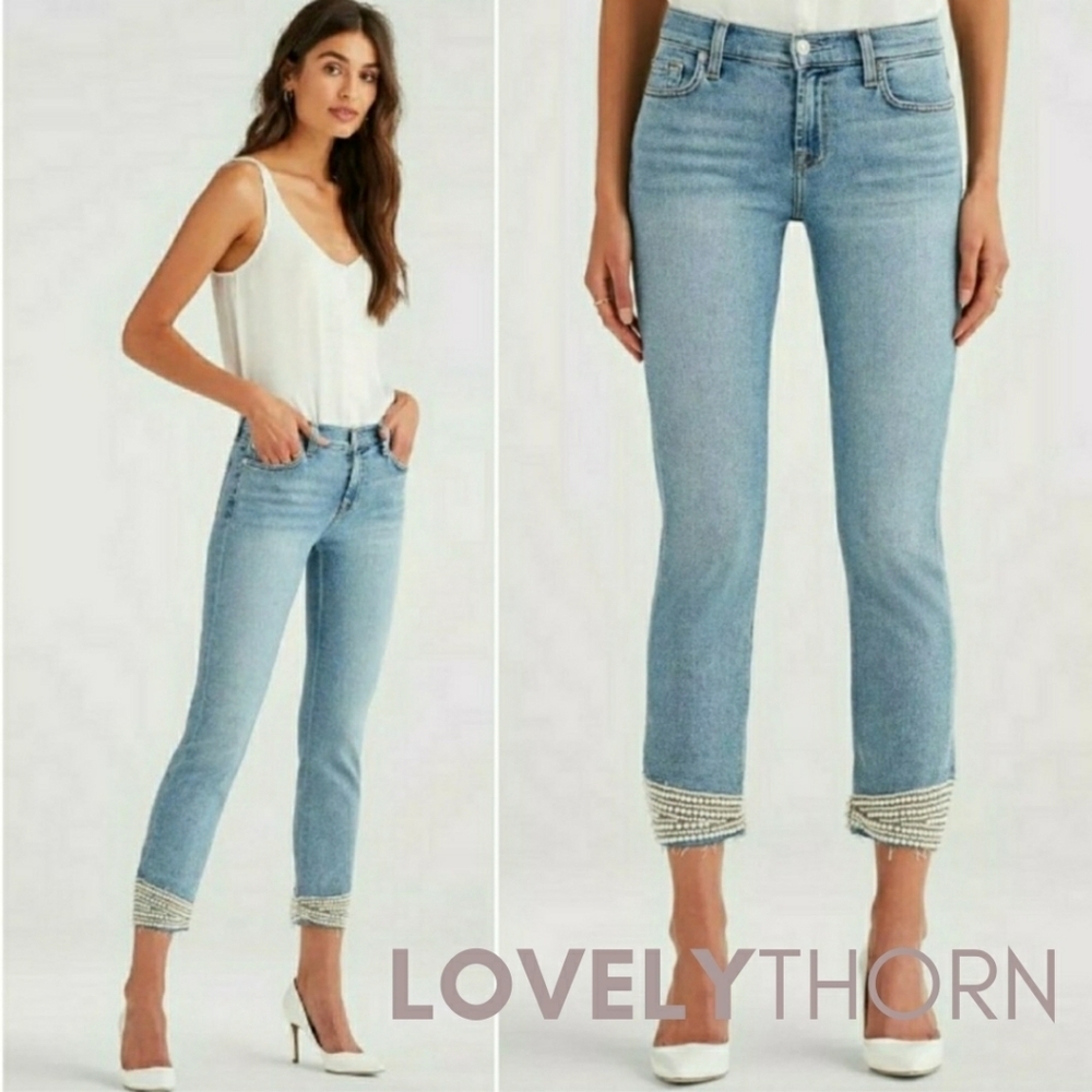 7fam // Ltd Ed Unique Pearl Accent Roxanne Ankle Luxe Vintage Denim Jeans